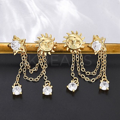 Brass Micro Pave Clear Cubic Zirconia Stud Earrings EJEW-H158-24G-1