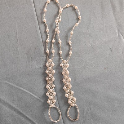 Rhombus Plastic Pearl with Glass Seed Beaded Stretch Toe Ring Anklets for Women FS-WGADC6C-01-1