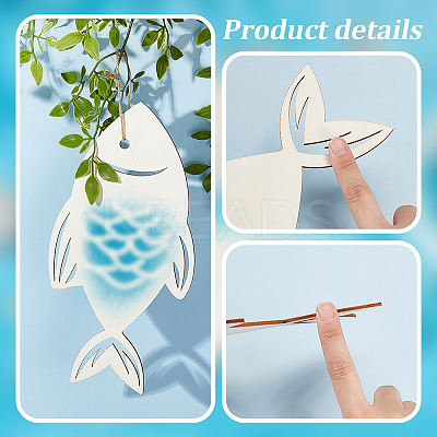 2Pcs Fish Unfinished Wood Cutouts Ornaments WOCR-WH0002-01-1
