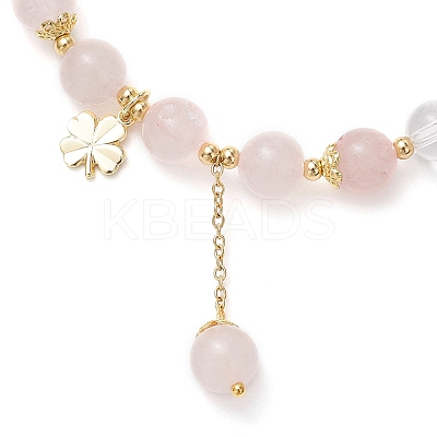 Natural Quartz Crystal & Rose Quartz Round Beaded Stretch Bracelets BJEW-JB11935-02-1