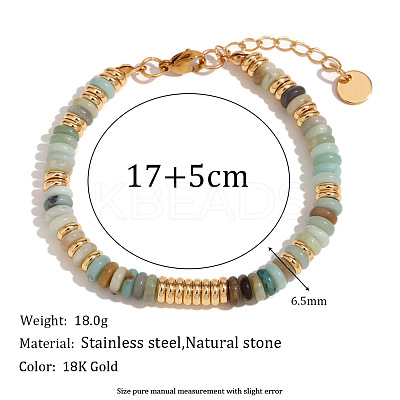 Retro Natural Jade & Stainless Steel Beaded Bracelets for Women NO5359-1-1