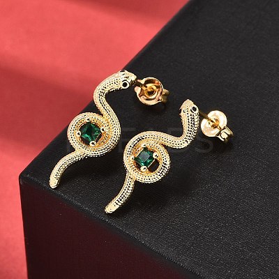 Snake Brass Micro Pave Cubic Zirconia Stud Earrings EJEW-A135-09G-1