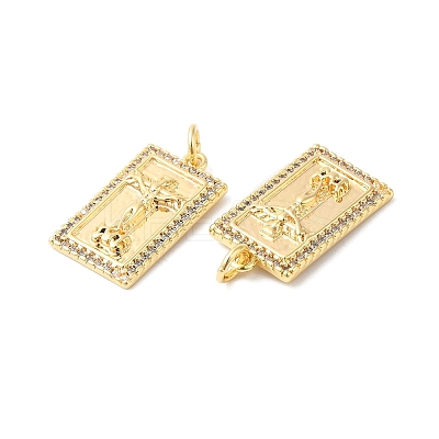 Brass Micro Pave Clear Cubic Zirconia Pendants KK-P234-09G-1