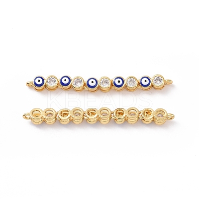 Flat Round with Evil Eye Pattern Brass Micro Pave Clear Cubic Zirconia Enamel Connector Charms KK-G435-44G-1