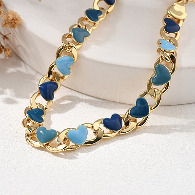 Heart Brass Enamel Curb Chains Bracelets for Women BJEW-B125-03G-1