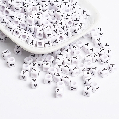White Acrylic Horizontal Hole Letter Beads X-PL37C9308-Y-1
