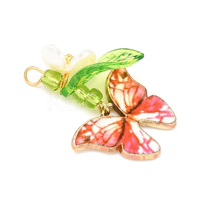 8Pcs 8 Colors Glass Seed Beaded Butterfly & Flower Pendants PALLOY-JF04461-1