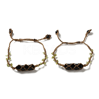 Natural Obsidian Bullet Bullet Braided Bead Bracelets BJEW-K225-01D-1