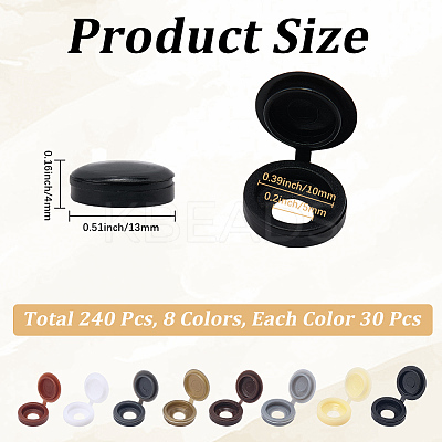 240Pcs 8 Colors PE Plastic Hinged Screw Covers CABI-CL0001-01-1