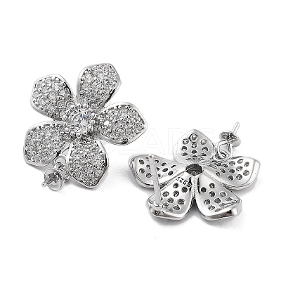 925 Sterling Silver with Cubic Zirconia Stud Earrings Findings EJEW-B038-09P-1