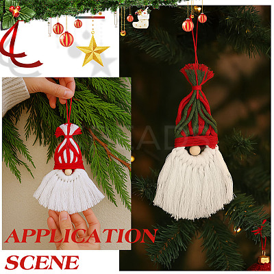 4Pcs Christmas Handmade Woven Macrame Cotton Thread Santa Claus Pendant Decorations HJEW-MA00017-1