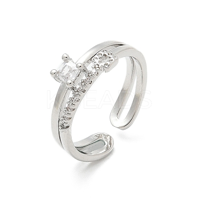 Square Clear Cubic Zirconia Cuff Rings RJEW-G337-37P-1