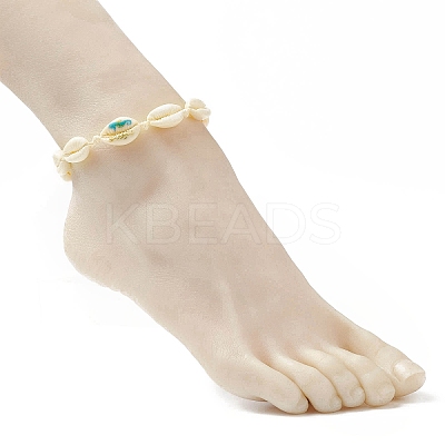 Narural Cowrie Shell Braided Bead Anklet for Women AJEW-AN00527-01-1