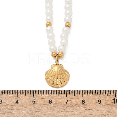 304 Stainless Steel Sea Animal Pendant Plastic Imitation Pearl Beaded Necklaces for Women NJEW-U048-02B-G-1