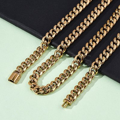 8MM 304 Stainless Steel Cuban Link Chain Necklaces for Unisex NJEW-K295-02A-G-1