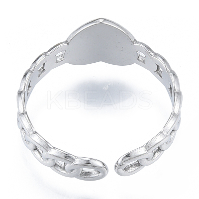 Non-Tarnish 304 Stainless Steel Heart with Chain Cuff Rings RJEW-N038-127P-1