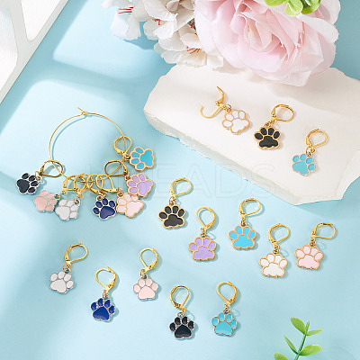 20Pcs 10 Colors Paw Print Alloy Enamel Pendant Locking Stitch Markers HJEW-TAC0097-1