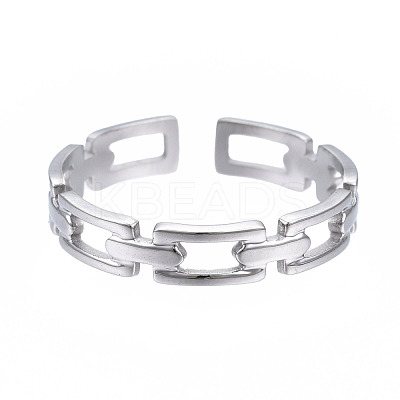 Non-Tarnish 304 Stainless Steel Rectangle Wrap Open Cuff Ring RJEW-T023-70P-1
