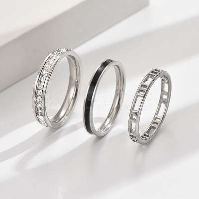 3Pcs Hollow Out 304 Stainless Steel Micro Pave Clear Cubic Zirconia with Enamel Finger Rings FS-WGFDE09-10-1
