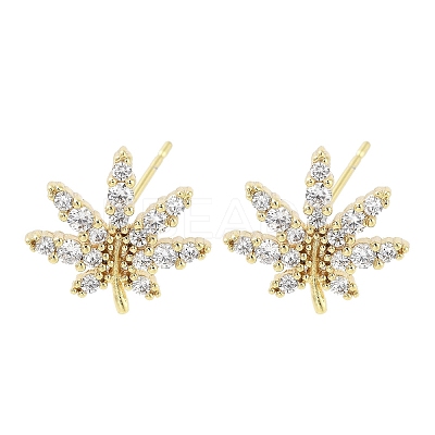 Brass Micro Pave Clear Cubic Zirconia Stud Earrings for Women EJEW-S217-D04-1