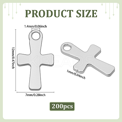 200Pcs Cross 304 Stainless Steel Charms STAS-ME0001-72-1