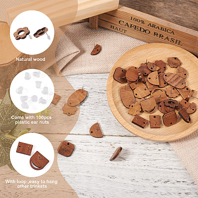 22Pairs 11 Style Walnut Wood Stud Earring Findings MAK-FW0001-01-1