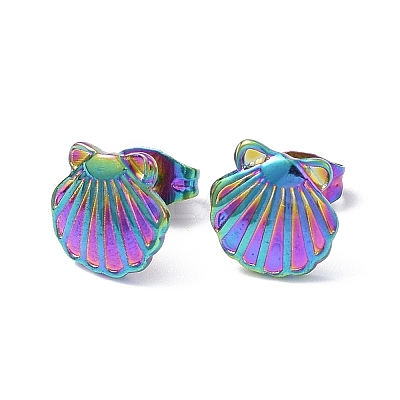 Ion Plating(IP) 304 Stainless Steel Shell Stud Earrings for Women EJEW-I285-13MC-1