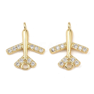 Brass Pave Cubic Zirconia Plane Connector Charms KK-L251-12G-1