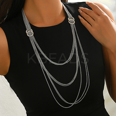 Iron Metallic layered Chain Tassel Long Necklaces with Double Clasp Decor IV6162-2-1
