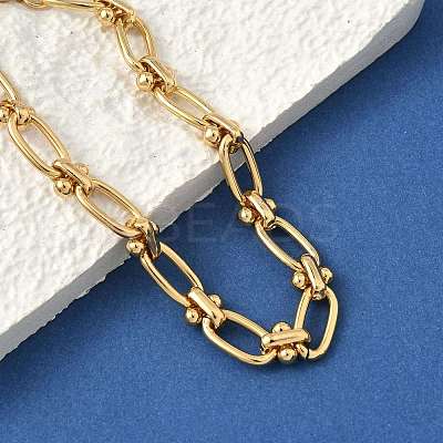 Ion Plating(IP) 304 Stainless Steel Textured Oval Link Chain Bracelets for Women BJEW-B092-08G-01-1