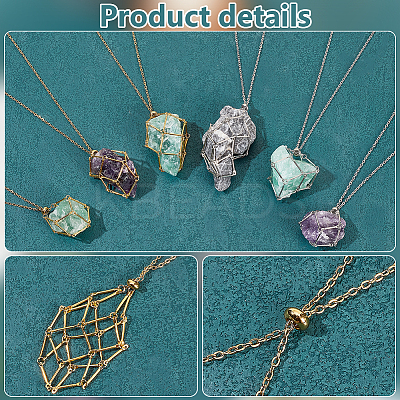 304 Stainless Steel Crystal Stone Cage Pendant Necklaces NJEW-PH01546-1