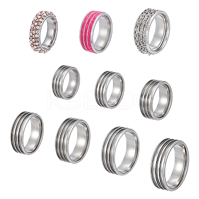 7Pcs 7 Size 304 Stainless Steel Triple Grooved Finger Rings Set for Women RJEW-UN0002-36P-1