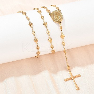 201 Stainless Steel Rosary Bead Necklaces NJEW-B143-07G-1