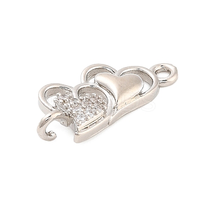 Brass Micro Pave Clear Cubic Zirconia Heart Connector Charms KK-H527-03A-P-1