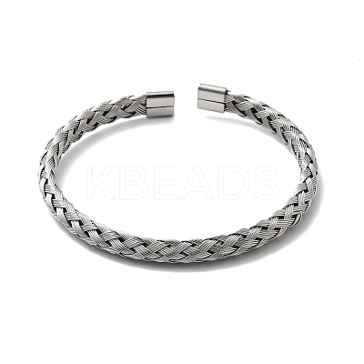Braided 304 Stainless Steel Cuff Bangles for Women BJEW-A067-07P-1