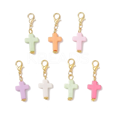 Acrylic Cross Pendant Decorations HJEW-JM03778-01-1