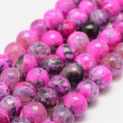 Faceted Natural Fire Crackle Agate Beads Strands G-F447-10mm-A06-1