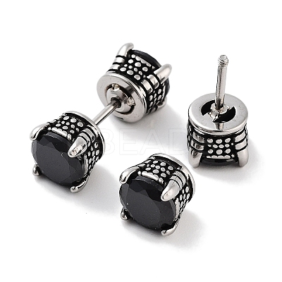 316 Surgical Stainless Steel Pave Black Cubic Zirconia Ear False Plugs for Women Men EJEW-Z050-42AS-1