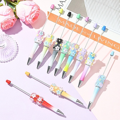 10Pcs 10 Colors Flower Plastic Beadable Pens FIND-YW0008-56-1