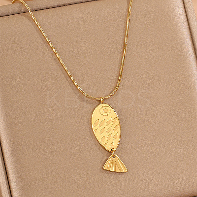 Ocean 304 Stainless Steel Embossed Fish Pendant Necklaces for Women WG27532-04-1