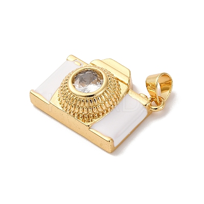 Brass Micro Pave Cubic Zirconia & Enamel Pendants X-KK-Q098-36G-B-1