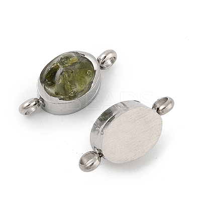Natural Mixed Gemstone Chip 304 Stainless Steel Oval Connector Charms KK-P300-11P-1