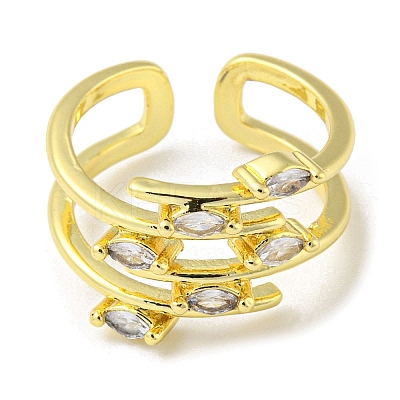 Real 18K Gold Plated Brass Micro Pave Clear Cubic Zirconia Open Cuff Rings RJEW-G303-01C-G-1