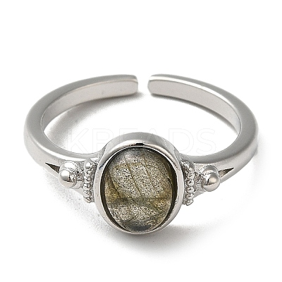 Natural Mixed Gemstone Oval Open Cuff Rings RJEW-M155-07P-1