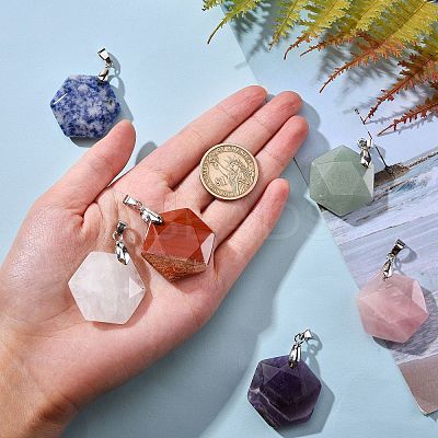 6Pcs 6 Style Natural Mixed Gemstone Pendants G-SZ0001-36-1