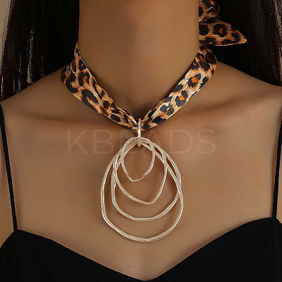 Cloth Leopard Print Scarf Necklaces with Alloy Pendant FS-WG91A7A-06-1