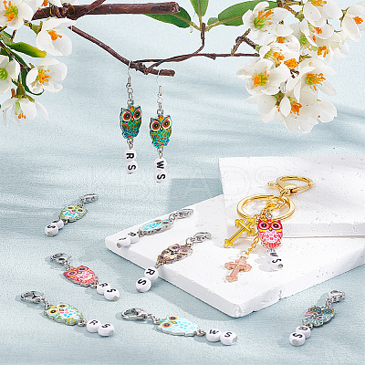 Alloy Enamel & Acrylic Pendant Locking Stitch Markers HJEW-AB00179-1