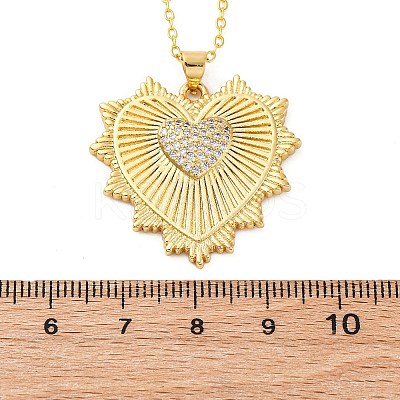 Brass Micro Pave Clear Cubic Zirconia Heart Pendant Necklaces for Women LS-NJEW-S438-07C-G-1
