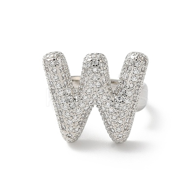 Letter Brass Micro Pave Clear Cubic Zirconia Open Cuff Ring for Women RJEW-N046-03W-P-1