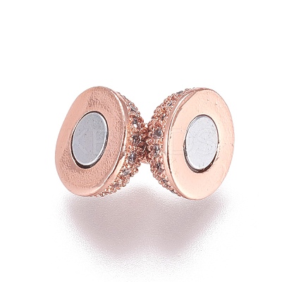 Brass Micro Pave Cubic Zirconia Magnetic Clasps with Loops ZIRC-G097-01RG-1